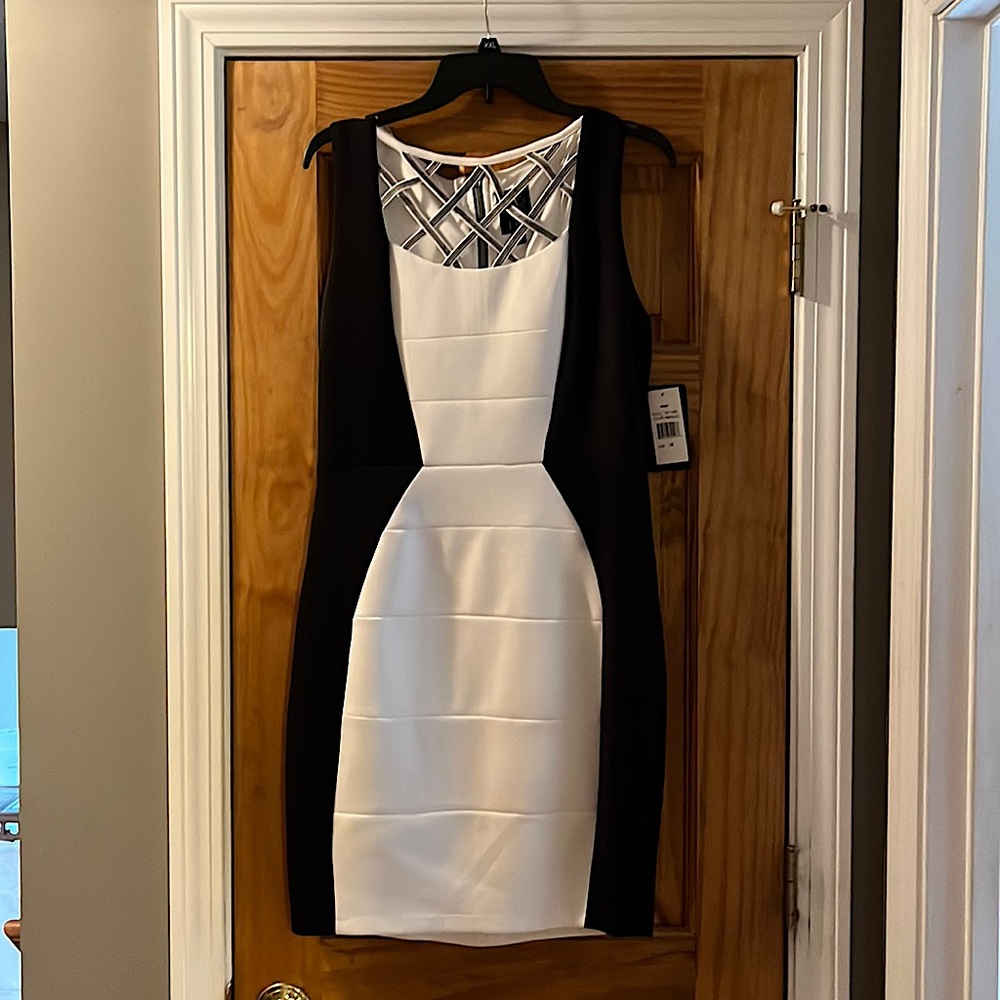 NWT size 10 black/ ivory wedding cocktail dress